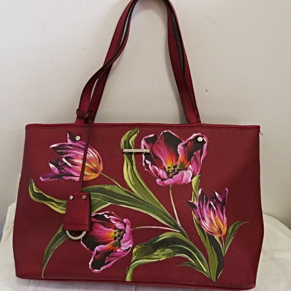 Dana Buchman Burgundy Floral Tote Bag - Picture 1 of 13